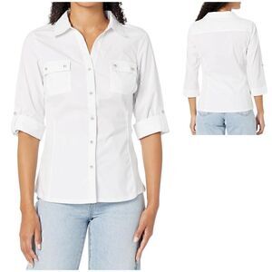 Zac & Rachel Women's Button Down Top with Functional Chest Pockets Size Small